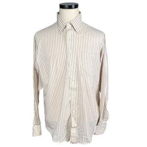 Vintage Hathaway Mens English Poplin Striped Dress Shirt XL 17 34-35 Beige 80's